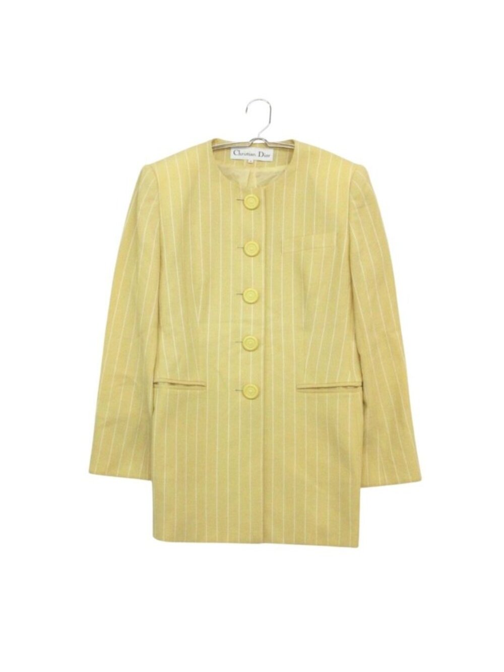 Dior Collarless Jacket Vintage Coat Striped Wool Blend Yellow